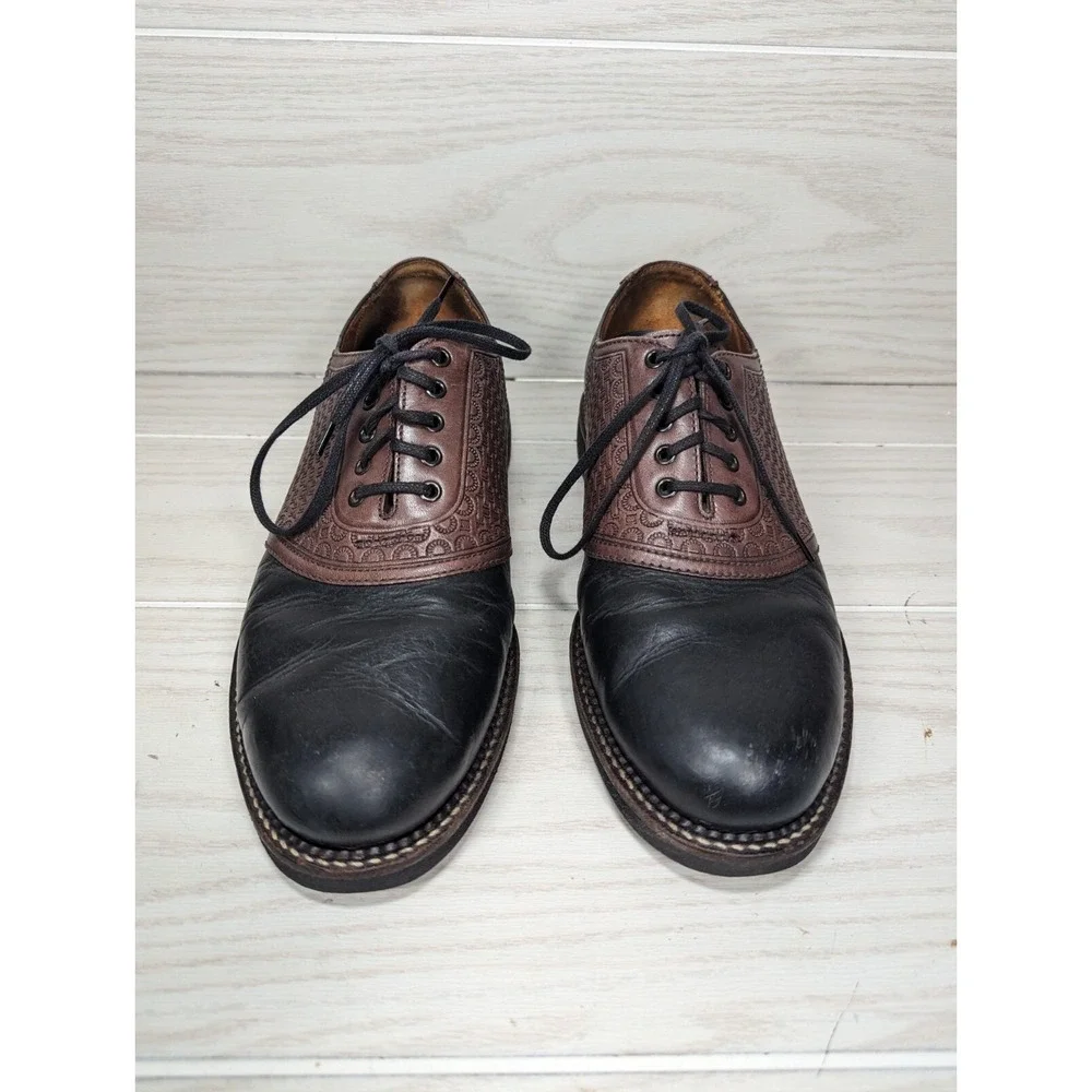 VTG HS‎ Trask Saddle Dress Shoes Mens Sz 9.5M Brown Black Leather Oxfords H4065